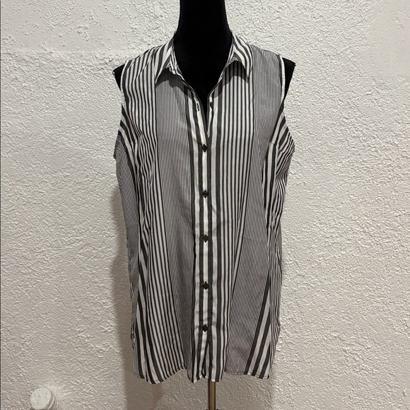 Express Long Shirt Striped Dark Grey and White Sleeveless Size Large - Picture 2 of 8